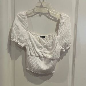 Mind Code White Smocked Puff Sleeve Top Size M